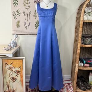 90s Y2k Embellished Tie Back Empire Waist Formal Dress Fairy Whimsy Romantic 5 6